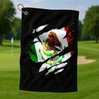 Proud Mexican Chicano Latino Torn Ripped Mexico Flag Golf Towel thumb 1