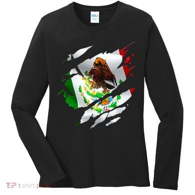 Proud Mexican Chicano Latino Torn Ripped Mexico Flag Women's Long Sleeve Shirt