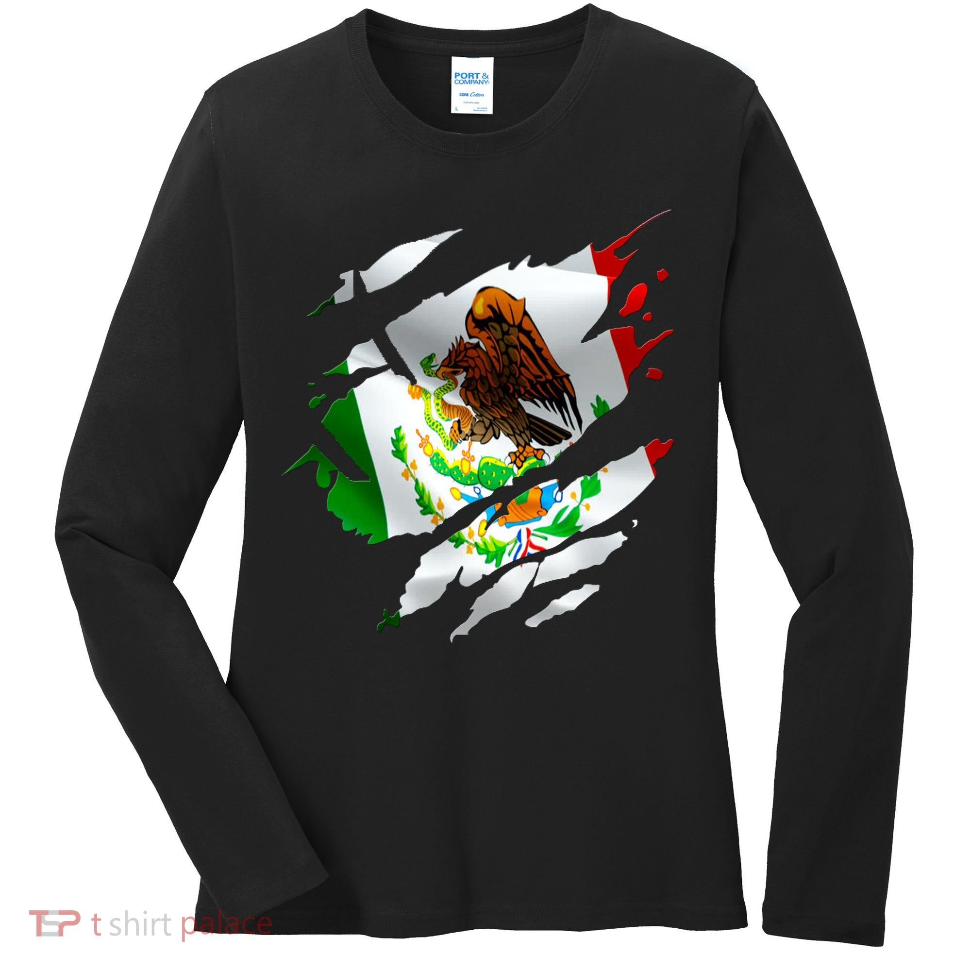 Proud Mexican Chicano Latino Torn Ripped Mexico Flag Women's Long Sleeve Shirt