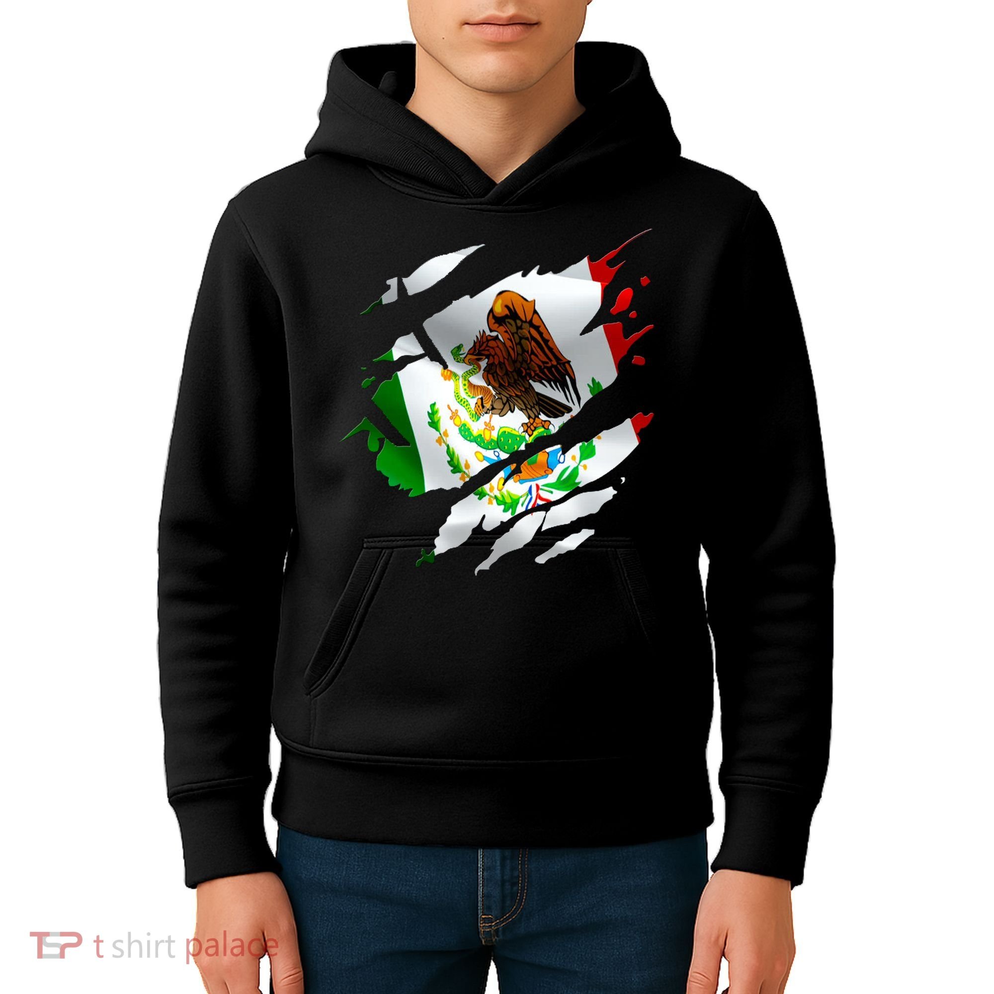 Proud Mexican Chicano Latino Torn Ripped Mexico Flag Kids Hoodie
