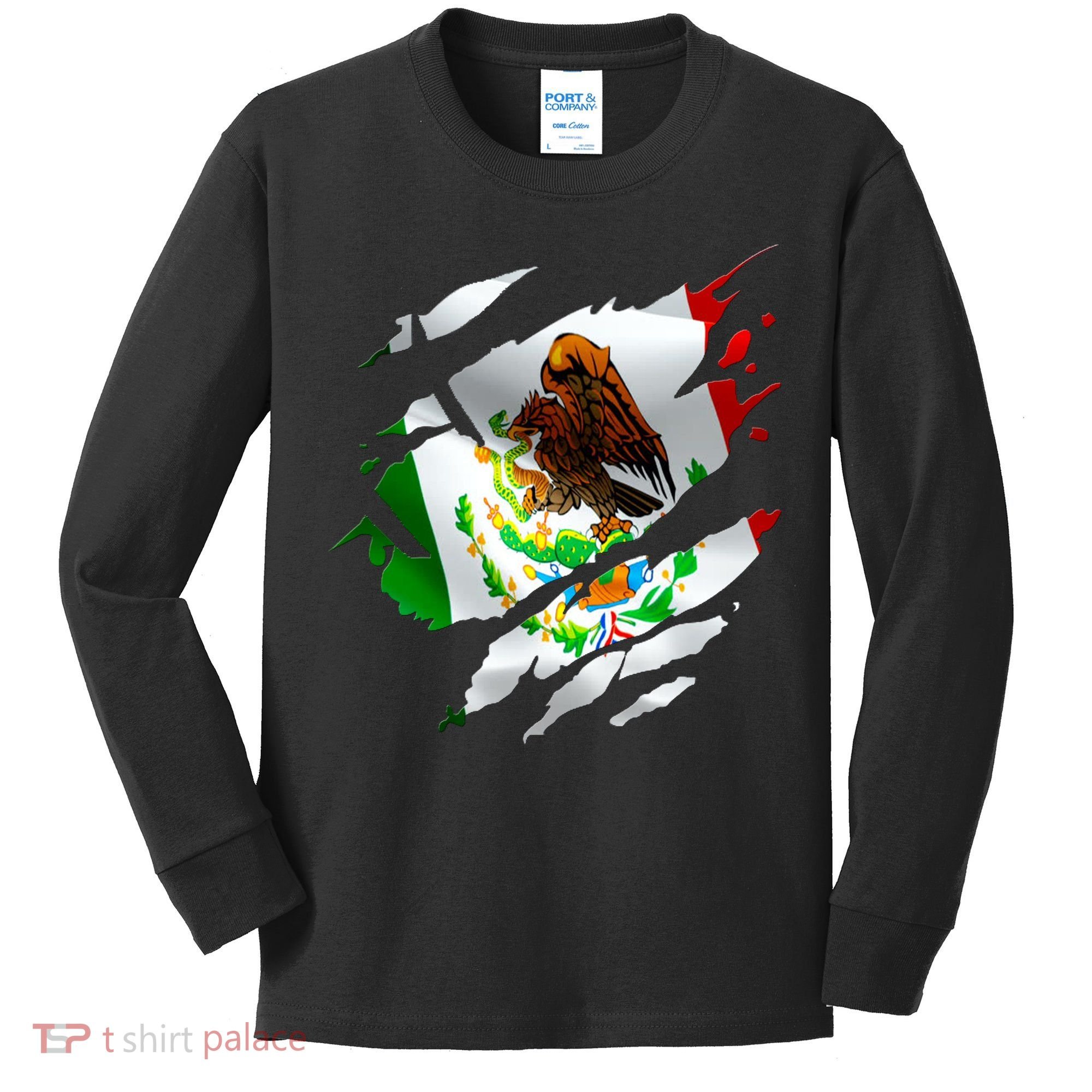 Proud Mexican Chicano Latino Torn Ripped Mexico Flag Kids Long Sleeve Shirt