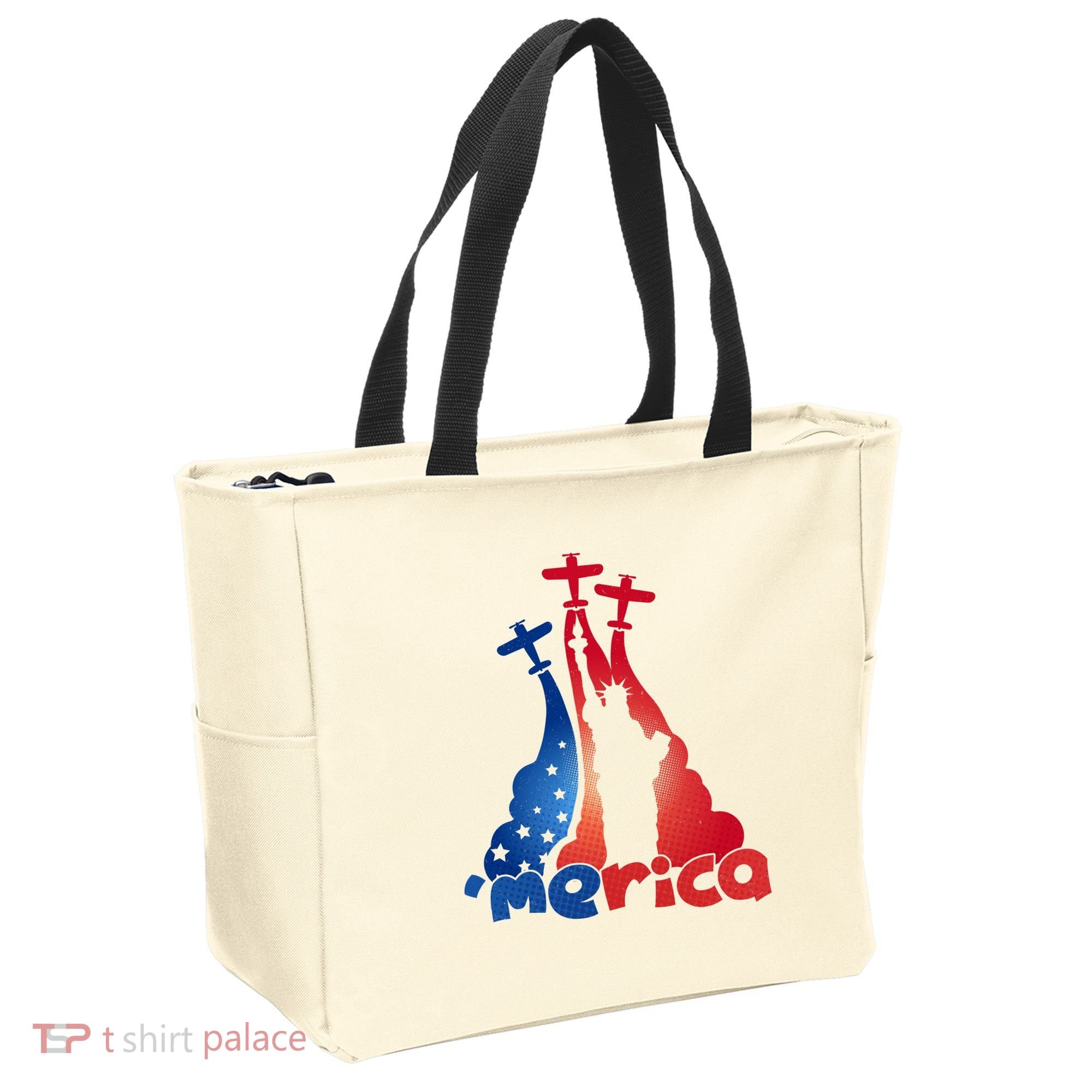 Patriotic Merica Classic Airplane Airshow Statue Of Liberty Tote Bag