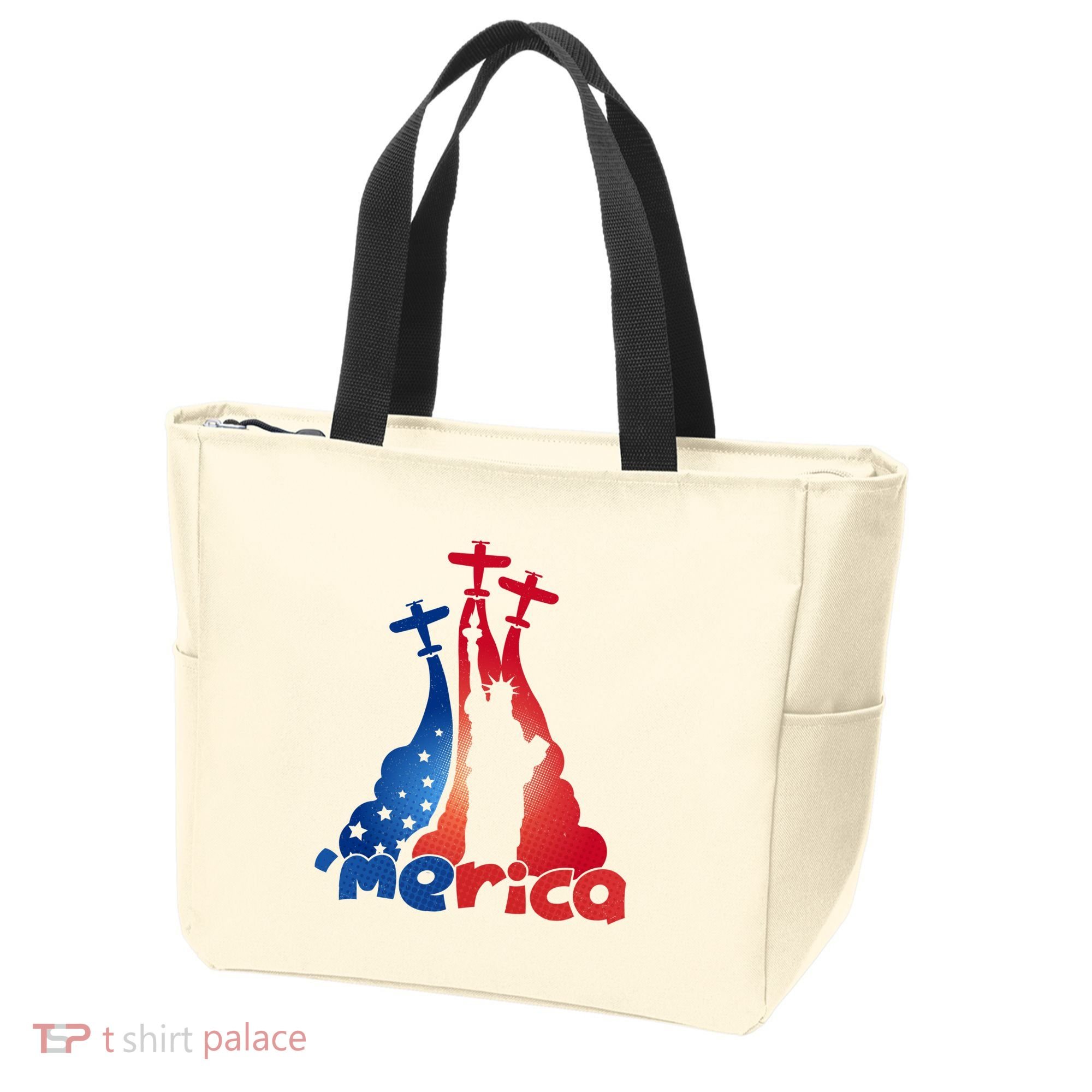 Patriotic Merica Classic Airplane Airshow Statue Of Liberty Tote Bag