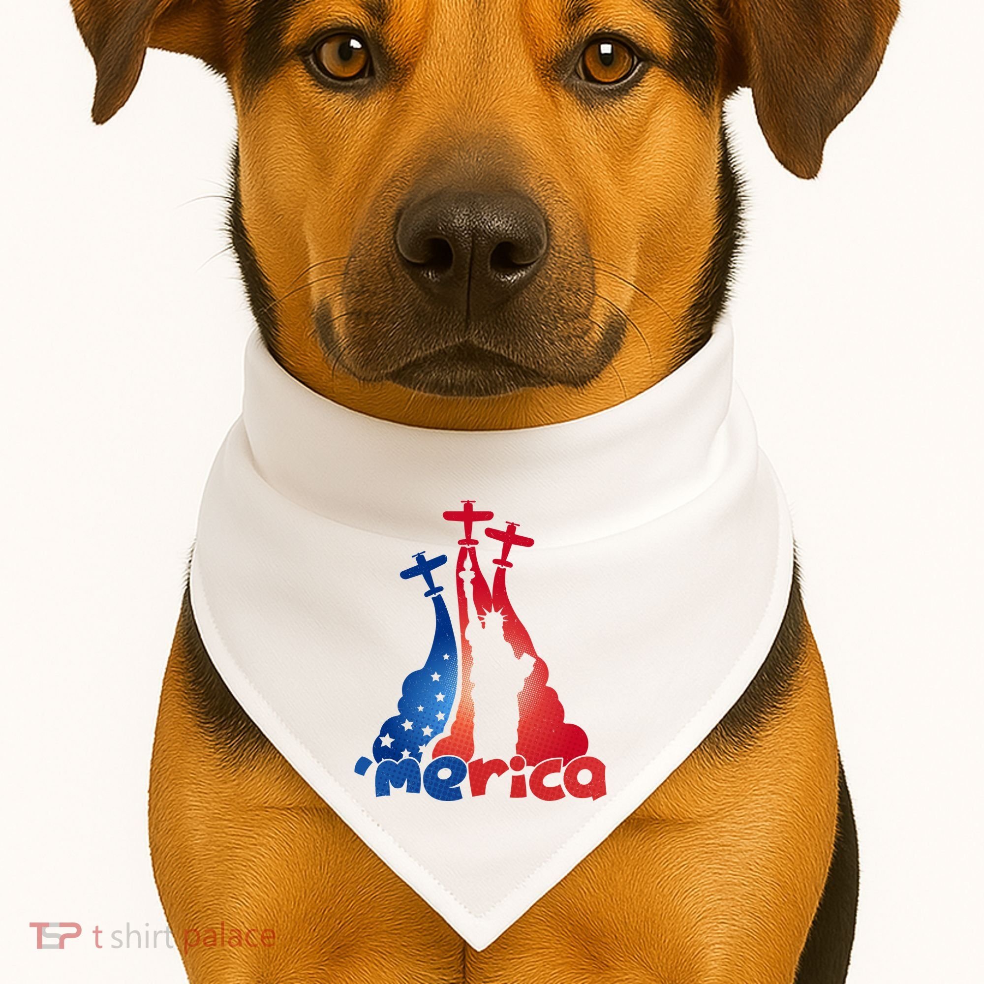 Patriotic Merica Classic Airplane Airshow Statue Of Liberty USA-Made Doggie Bandana
