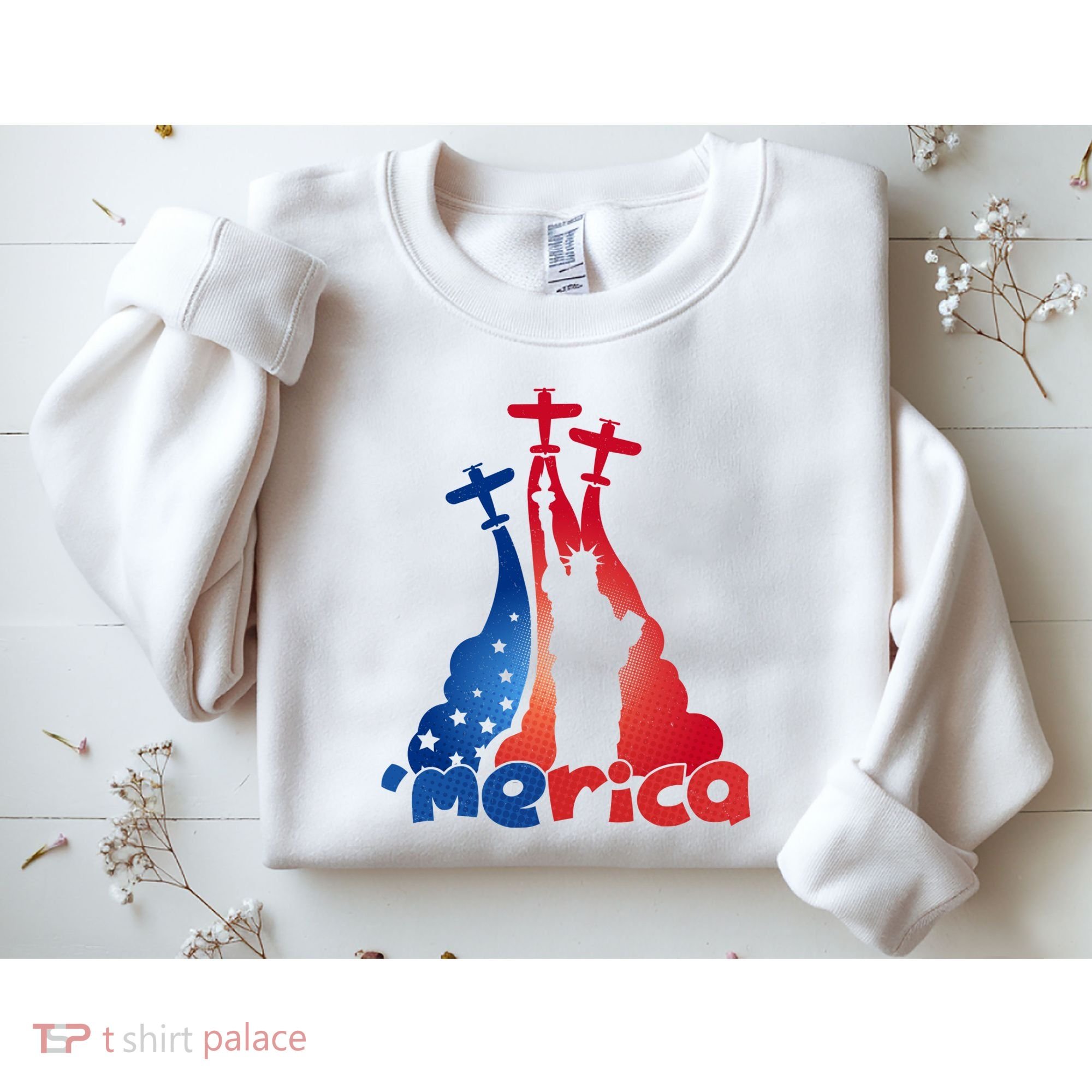 Patriotic Merica Classic Airplane Airshow Statue Of Liberty Sweatshirt