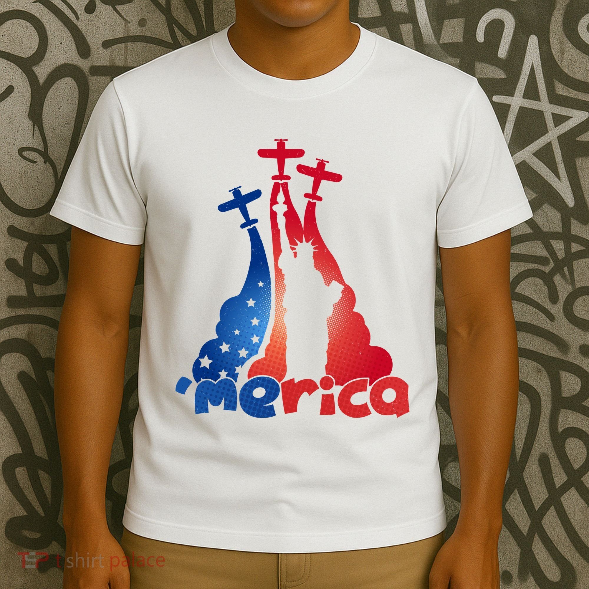 Patriotic Merica Classic Airplane Airshow Statue Of Liberty T-Shirt