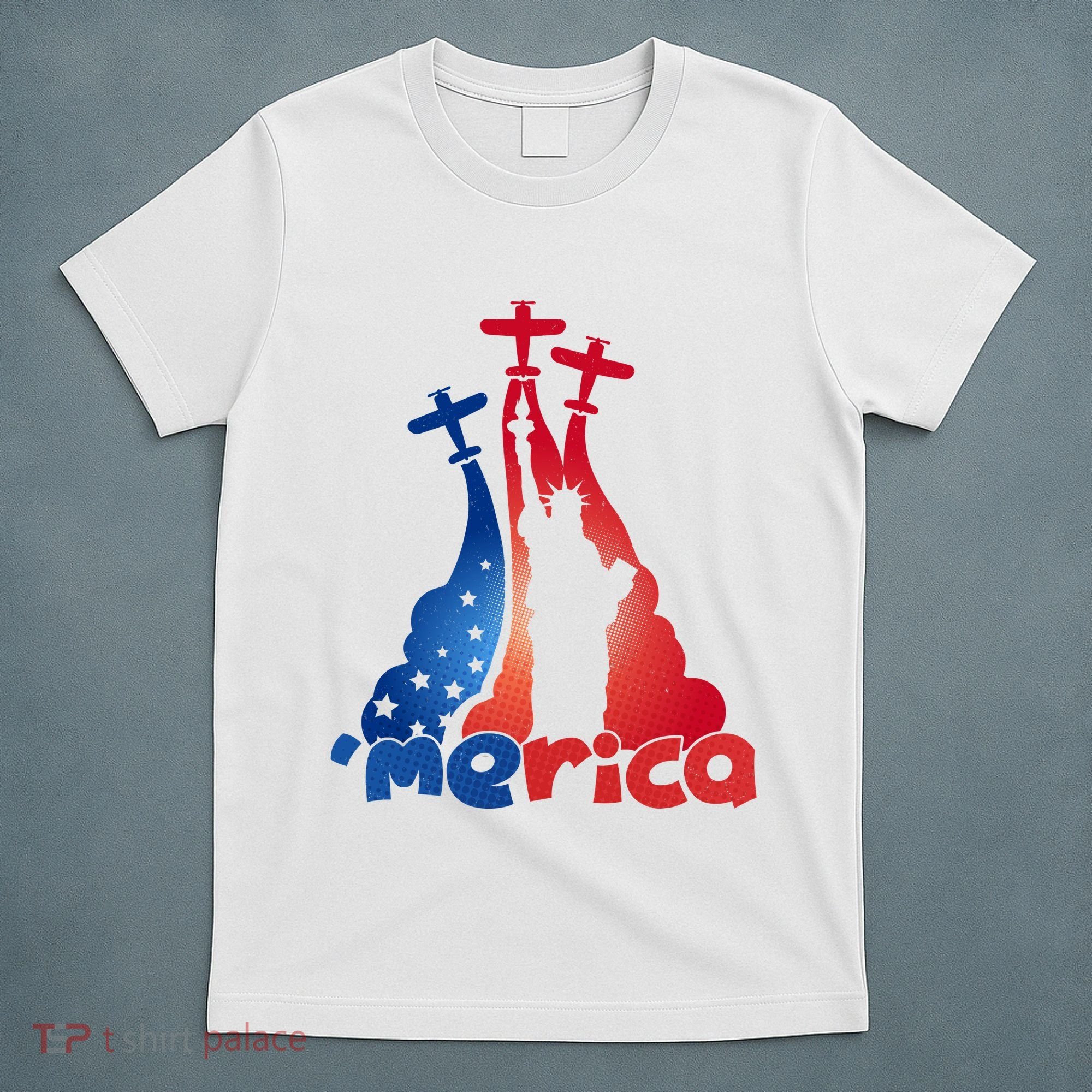 Patriotic Merica Classic Airplane Airshow Statue Of Liberty T-Shirt