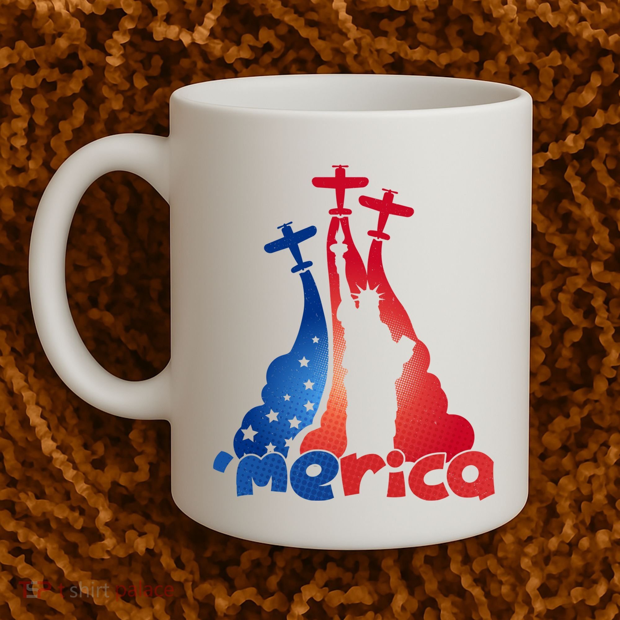 Patriotic Merica Classic Airplane Airshow Statue Of Liberty Coffee Mug