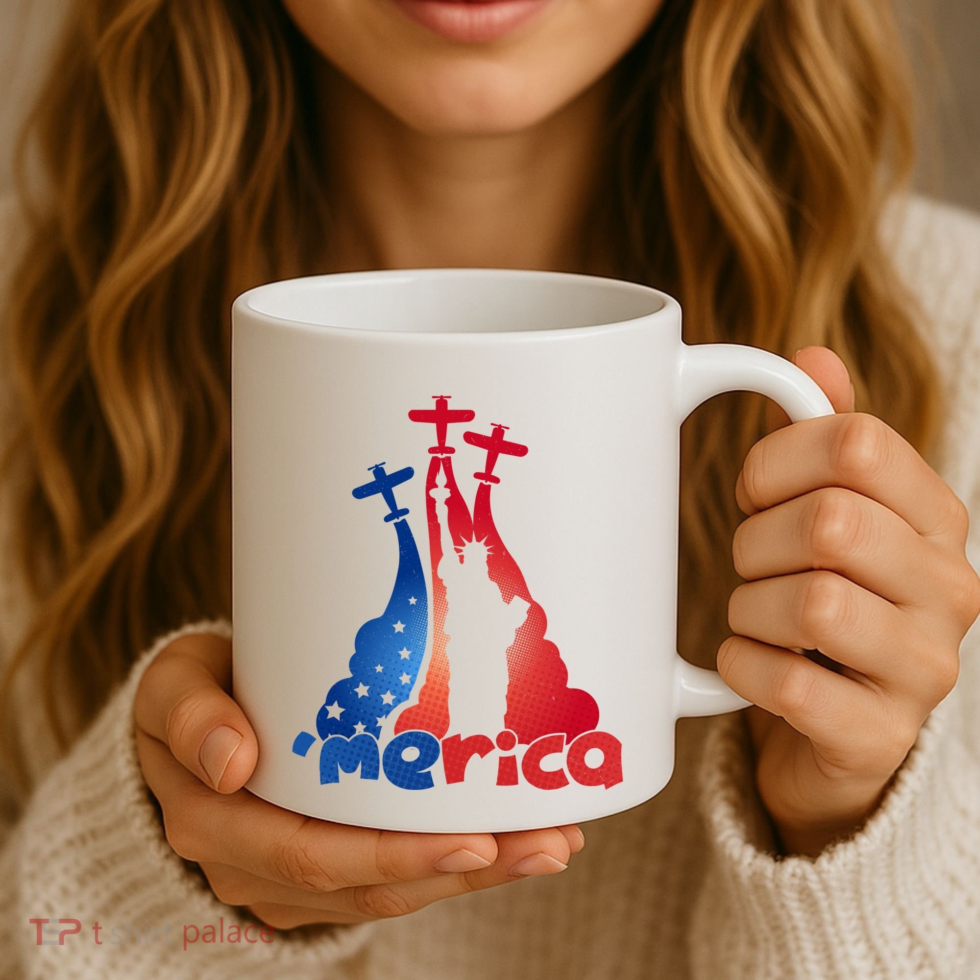 Patriotic Merica Classic Airplane Airshow Statue Of Liberty Coffee Mug