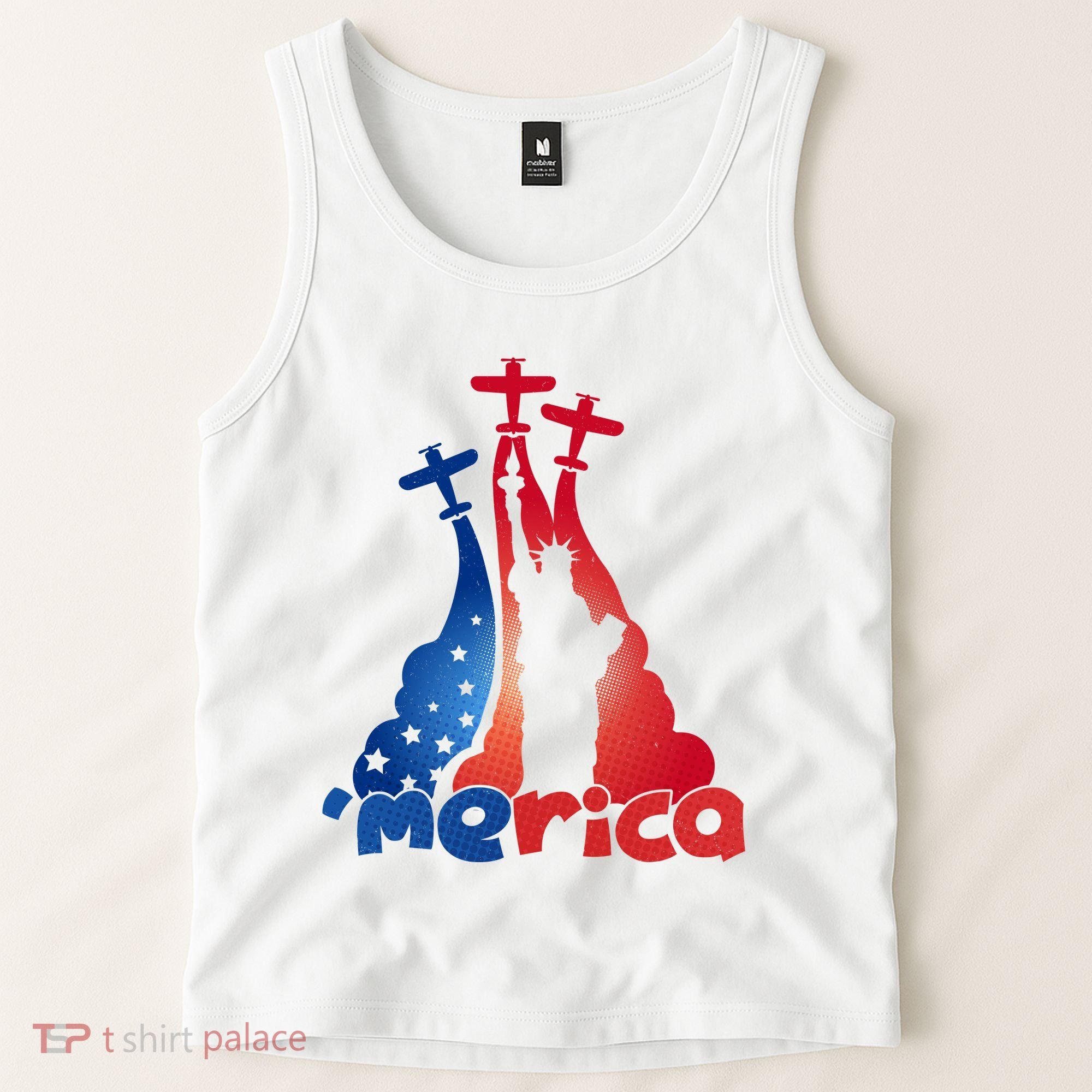 Patriotic Merica Classic Airplane Airshow Statue Of Liberty Tank Top