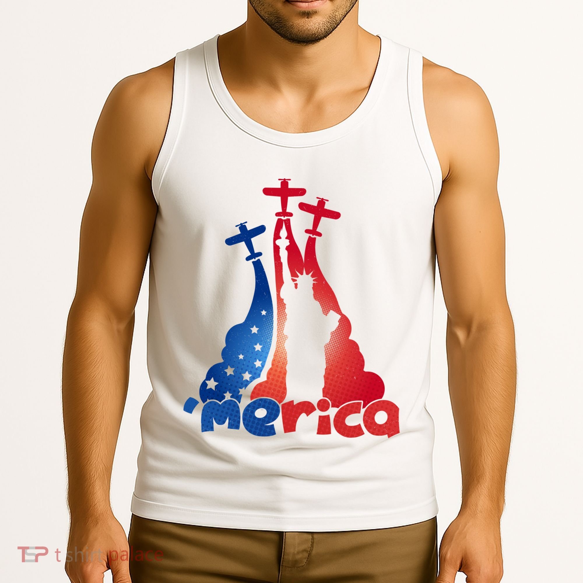 Patriotic Merica Classic Airplane Airshow Statue Of Liberty Tank Top