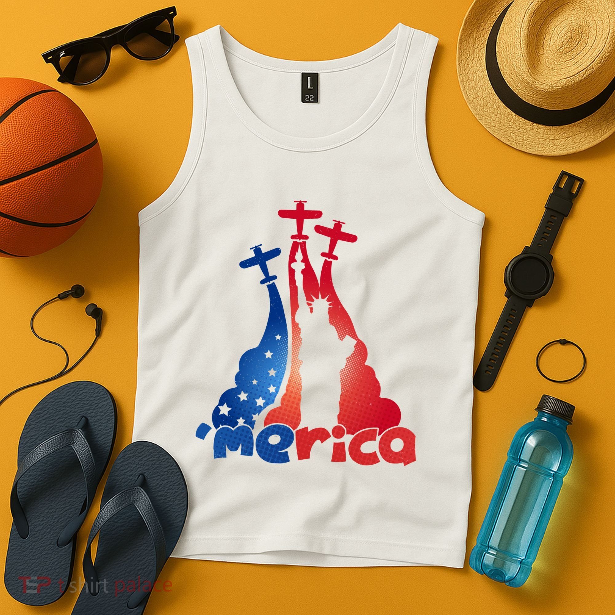 Patriotic Merica Classic Airplane Airshow Statue Of Liberty Tank Top