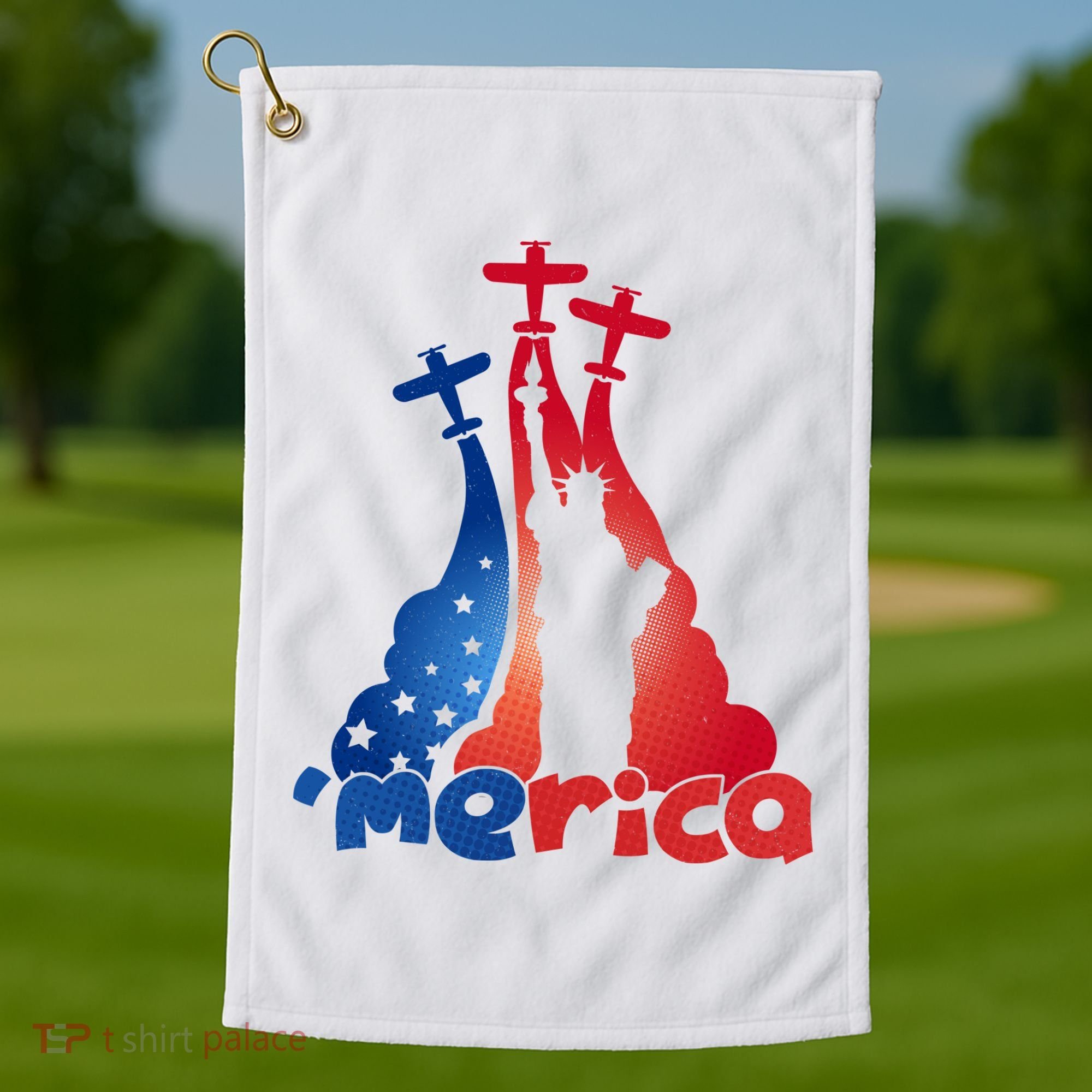Patriotic Merica Classic Airplane Airshow Statue Of Liberty Golf Towel
