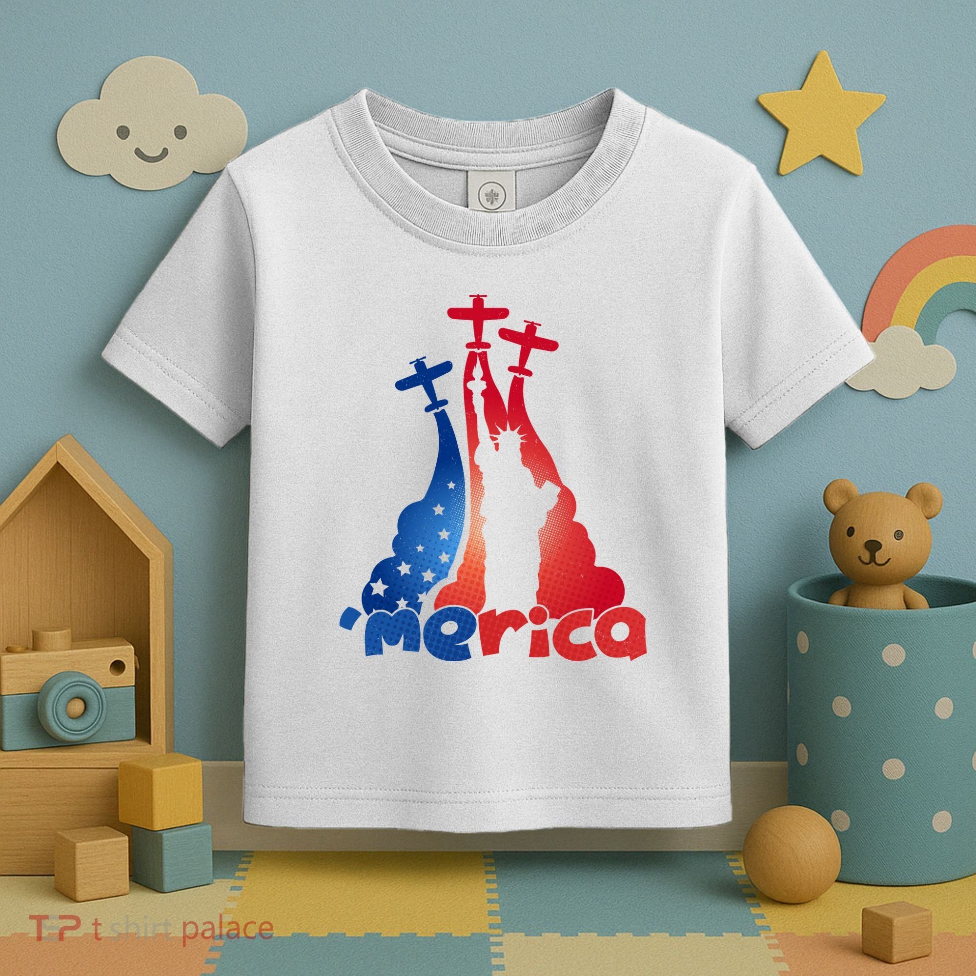 Patriotic Merica Classic Airplane Airshow Statue Of Liberty Toddler T-Shirt