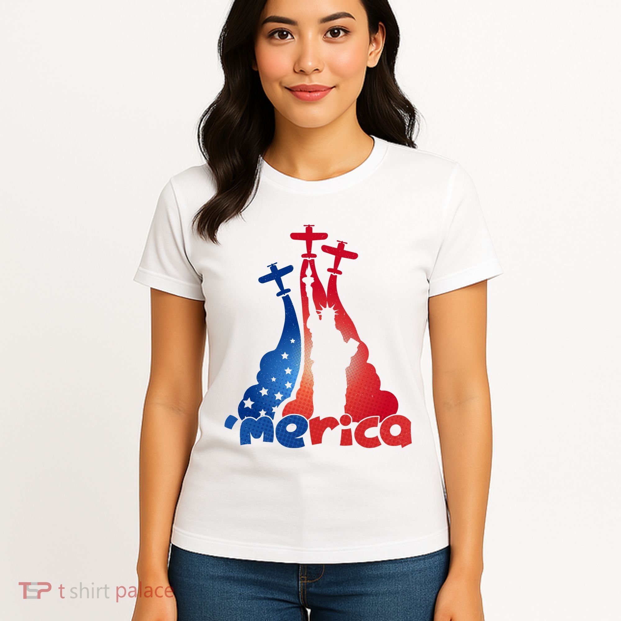 Patriotic Merica Classic Airplane Airshow Statue Of Liberty Women's T-Shirt