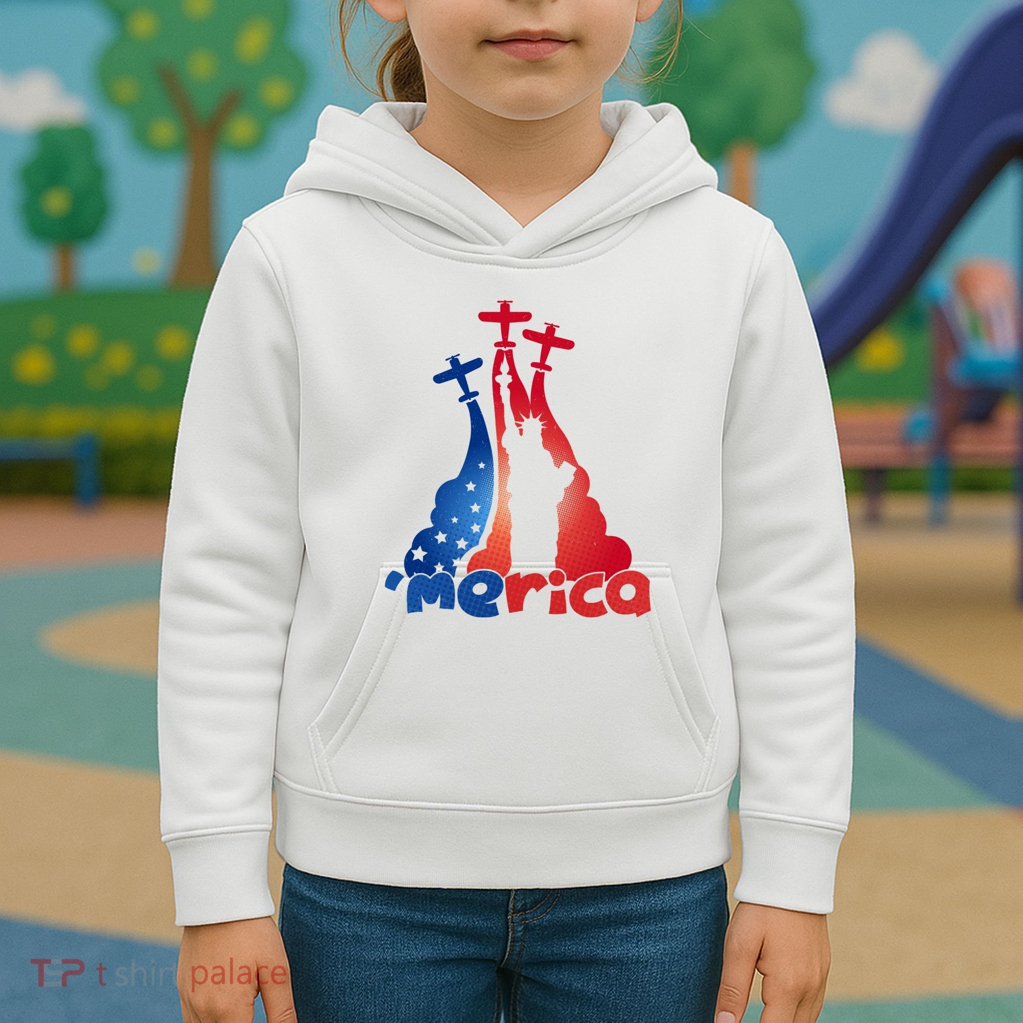 Patriotic Merica Classic Airplane Airshow Statue Of Liberty Kids Hoodie