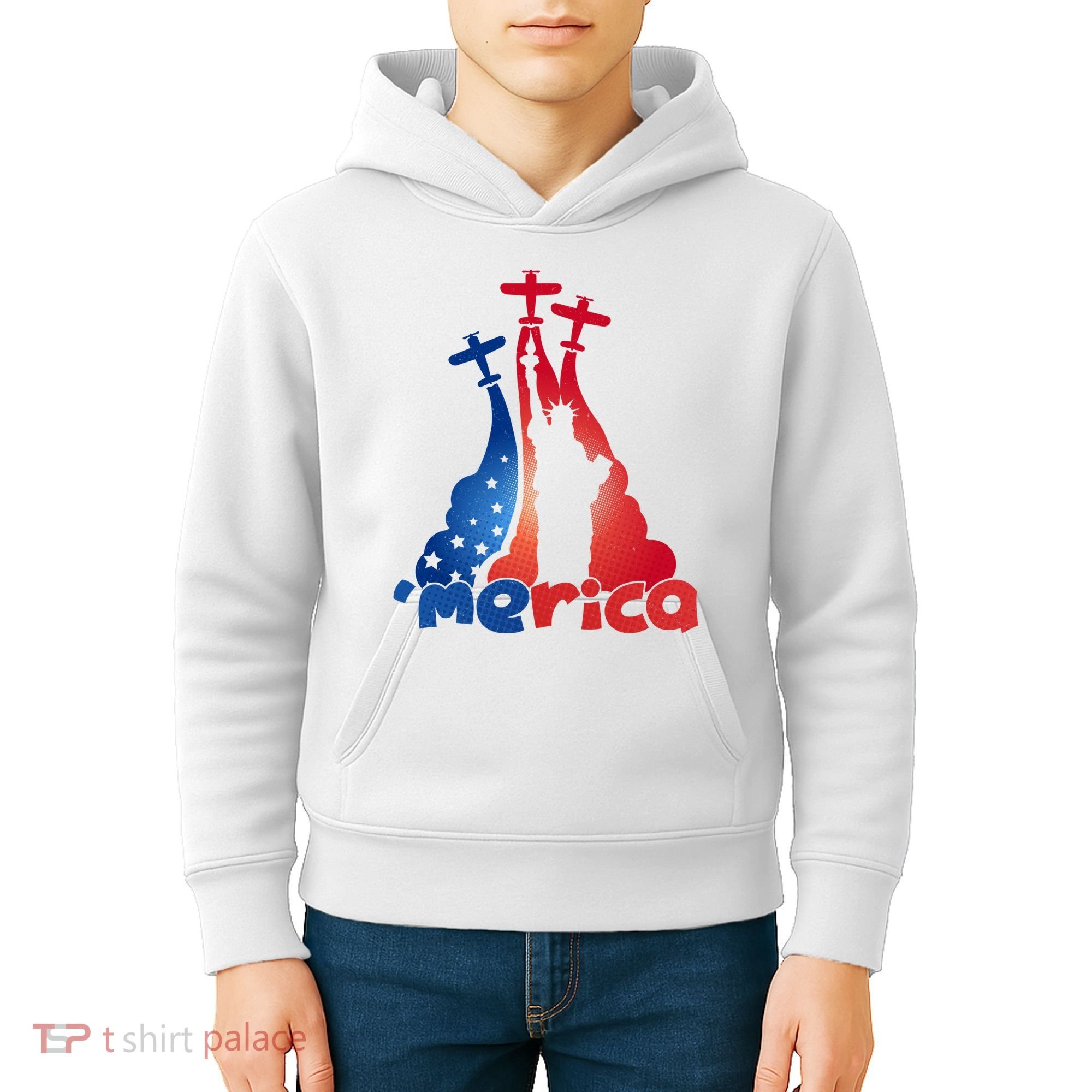 Patriotic Merica Classic Airplane Airshow Statue Of Liberty Kids Hoodie