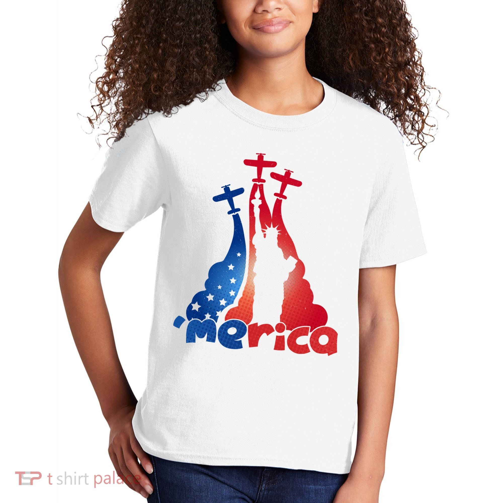 Patriotic Merica Classic Airplane Airshow Statue Of Liberty Kids T-Shirt
