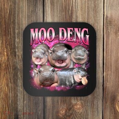 Pink Moo Deng Meme Hippo Funny Coaster