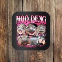 Pink Moo Deng Meme Hippo Funny Coaster thumb 0