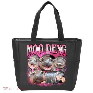 Pink Moo Deng Meme Hippo Funny Tote Bag