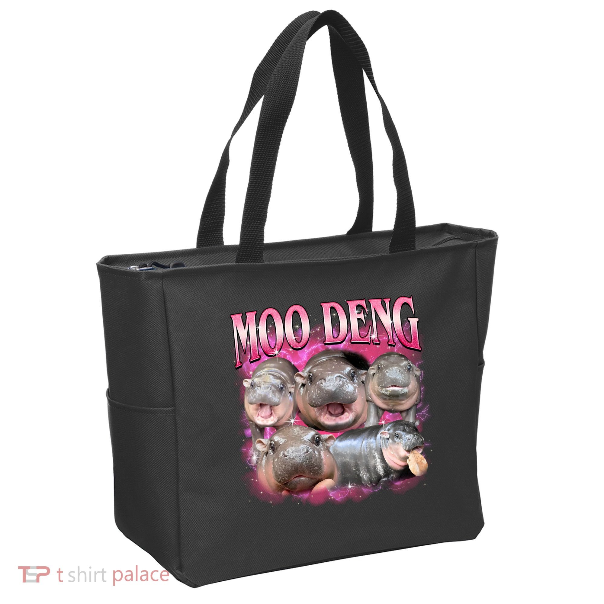 Pink Moo Deng Meme Hippo Funny Tote Bag