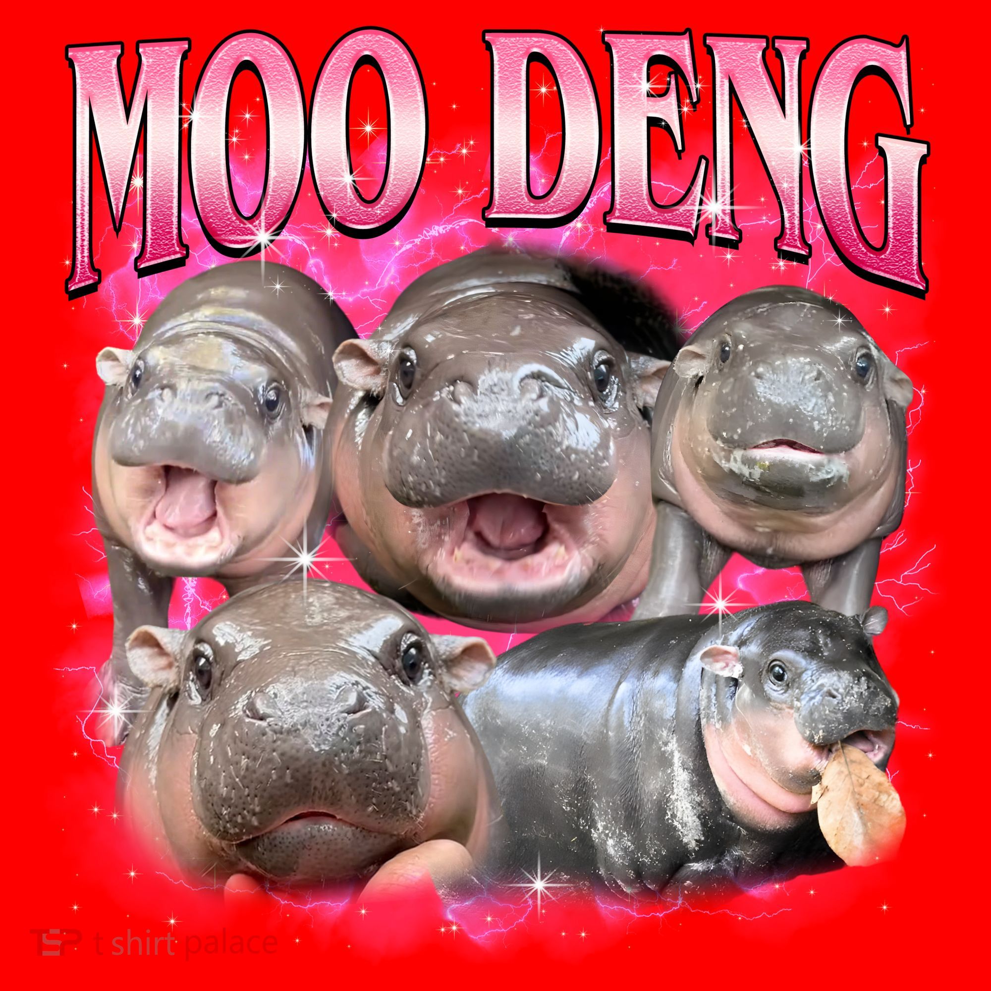Pink Moo Deng Meme Hippo Funny Santa Hat