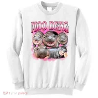 Pink Moo Deng Meme Hippo Funny Sweatshirt thumb 0