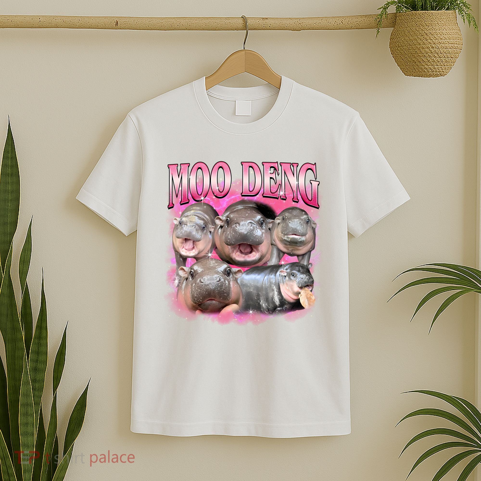 Pink Moo Deng Meme Hippo Funny T-Shirt
