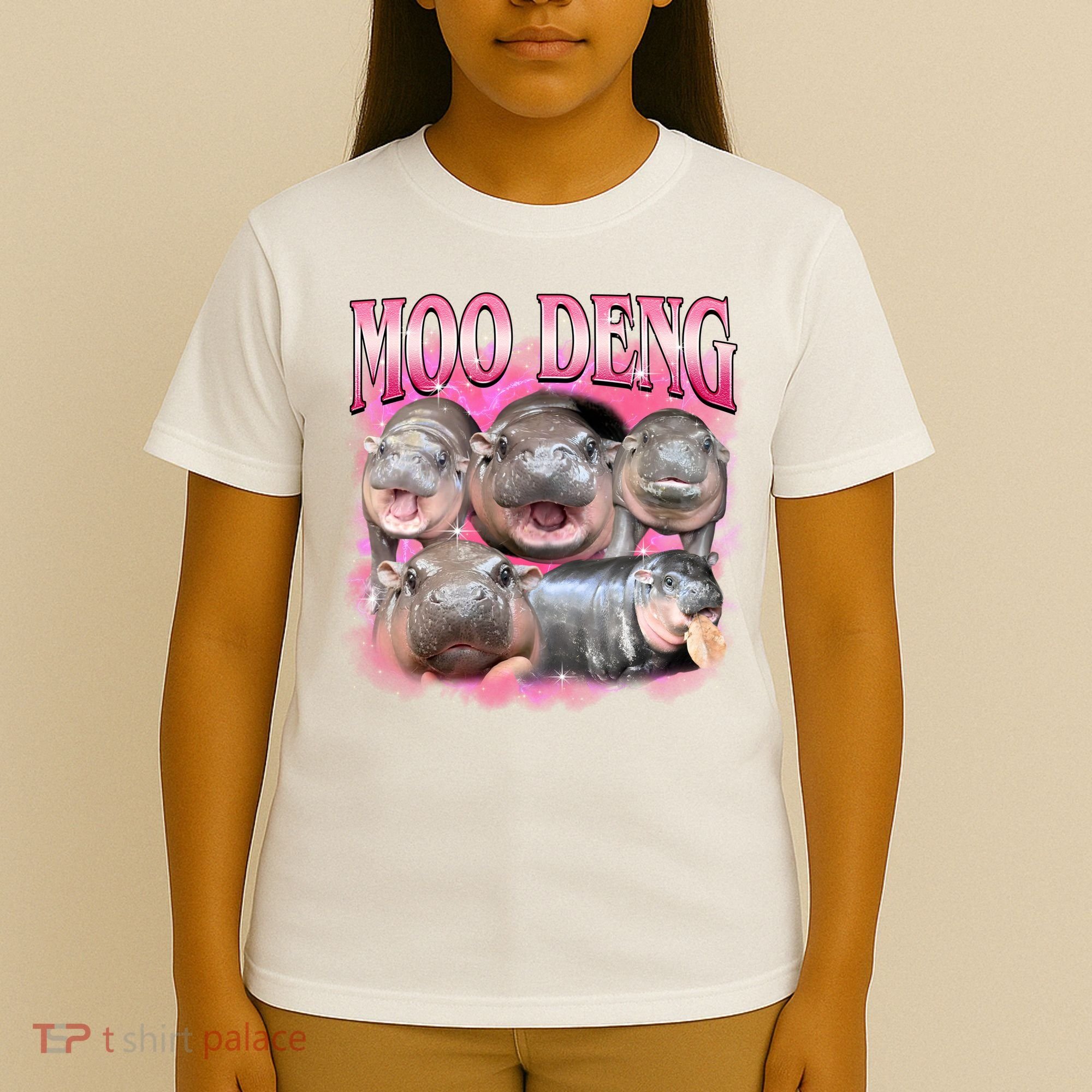 Pink Moo Deng Meme Hippo Funny T-Shirt