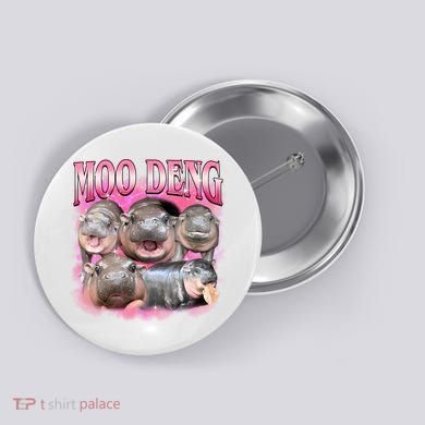 Pink Moo Deng Meme Hippo Funny Button