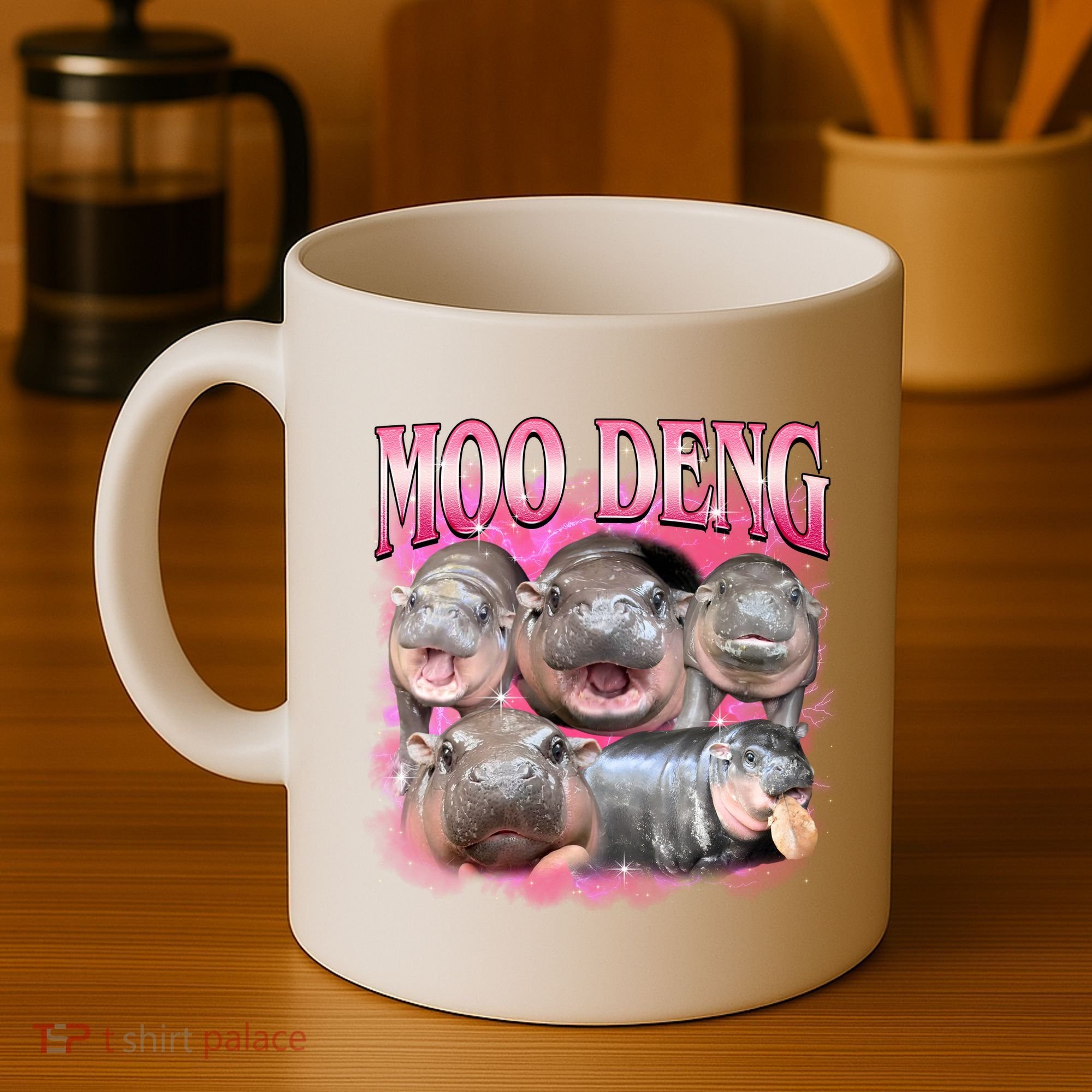 Pink Moo Deng Meme Hippo Funny Coffee Mug