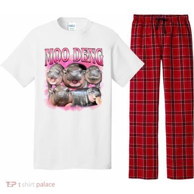 Pink Moo Deng Meme Hippo Funny Pajama Set