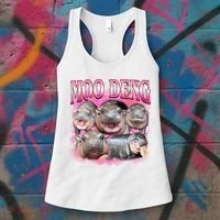 Pink Moo Deng Meme Hippo Funny Women's Tank Top thumb 3