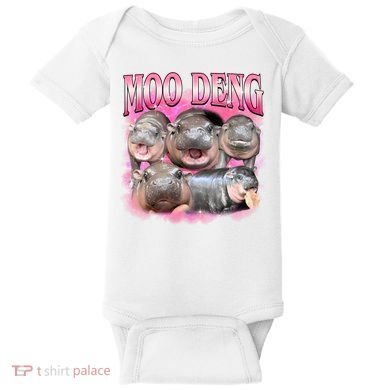 Pink Moo Deng Meme Hippo Funny Baby Bodysuit