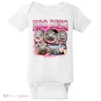 Pink Moo Deng Meme Hippo Funny Baby Bodysuit thumb 0