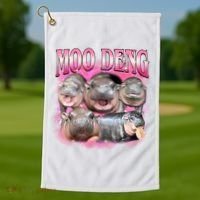 Pink Moo Deng Meme Hippo Funny Golf Towel thumb 1
