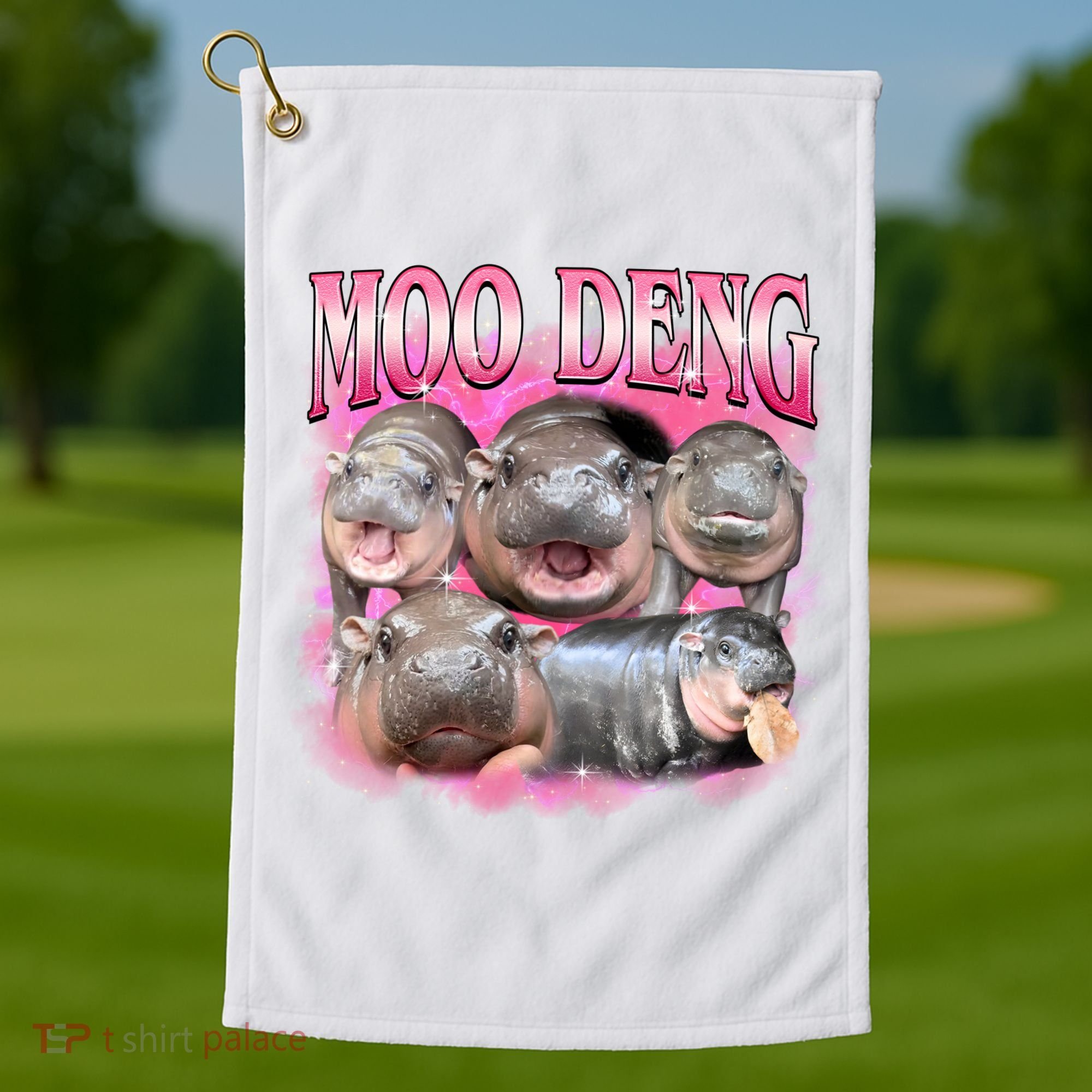 Pink Moo Deng Meme Hippo Funny Golf Towel