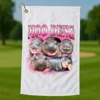 Pink Moo Deng Meme Hippo Funny Golf Towel thumb 1
