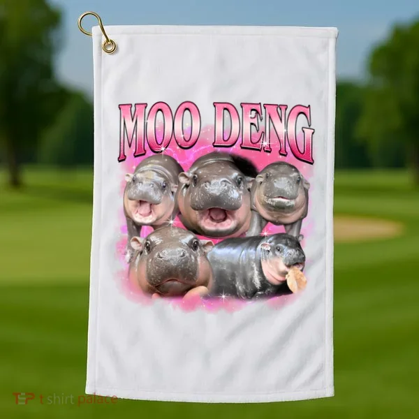 Pink Moo Deng Meme Hippo Funny Golf Towel