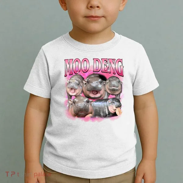 Pink Moo Deng Meme Hippo Funny Toddler T-Shirt