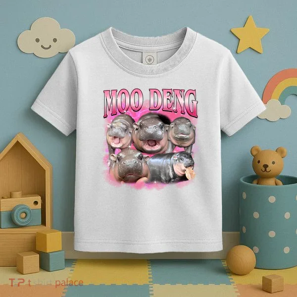 Pink Moo Deng Meme Hippo Funny Toddler T-Shirt