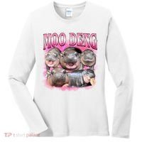 Pink Moo Deng Meme Hippo Funny Women's Long Sleeve Shirt thumb 0