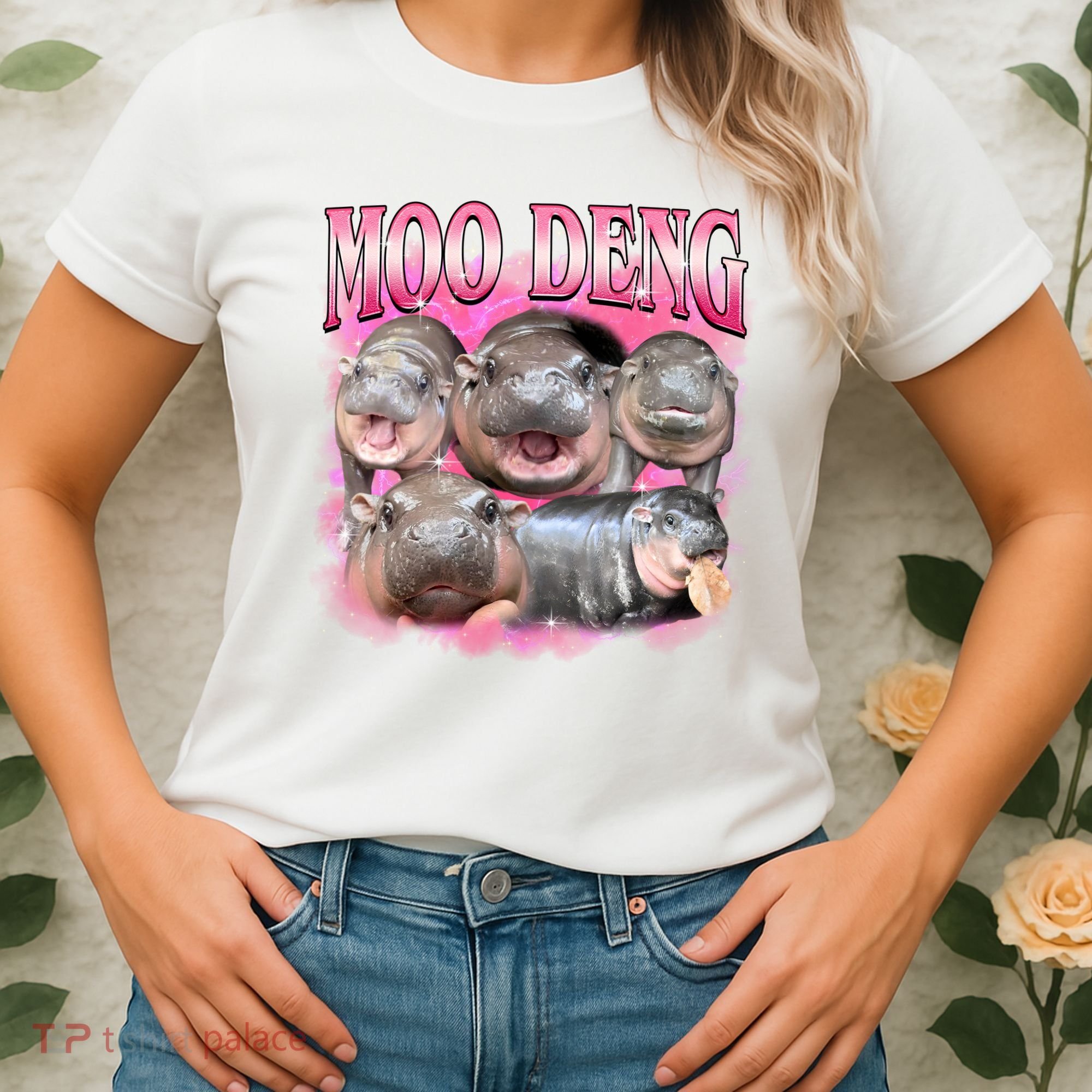 Pink Moo Deng Meme Hippo Funny Women's T-Shirt