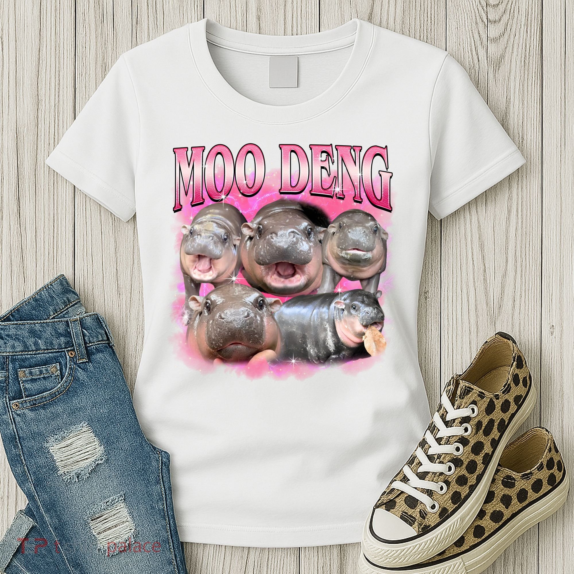 Pink Moo Deng Meme Hippo Funny Women's T-Shirt
