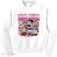Pink Moo Deng Meme Hippo Funny Kids Sweatshirt thumb 0