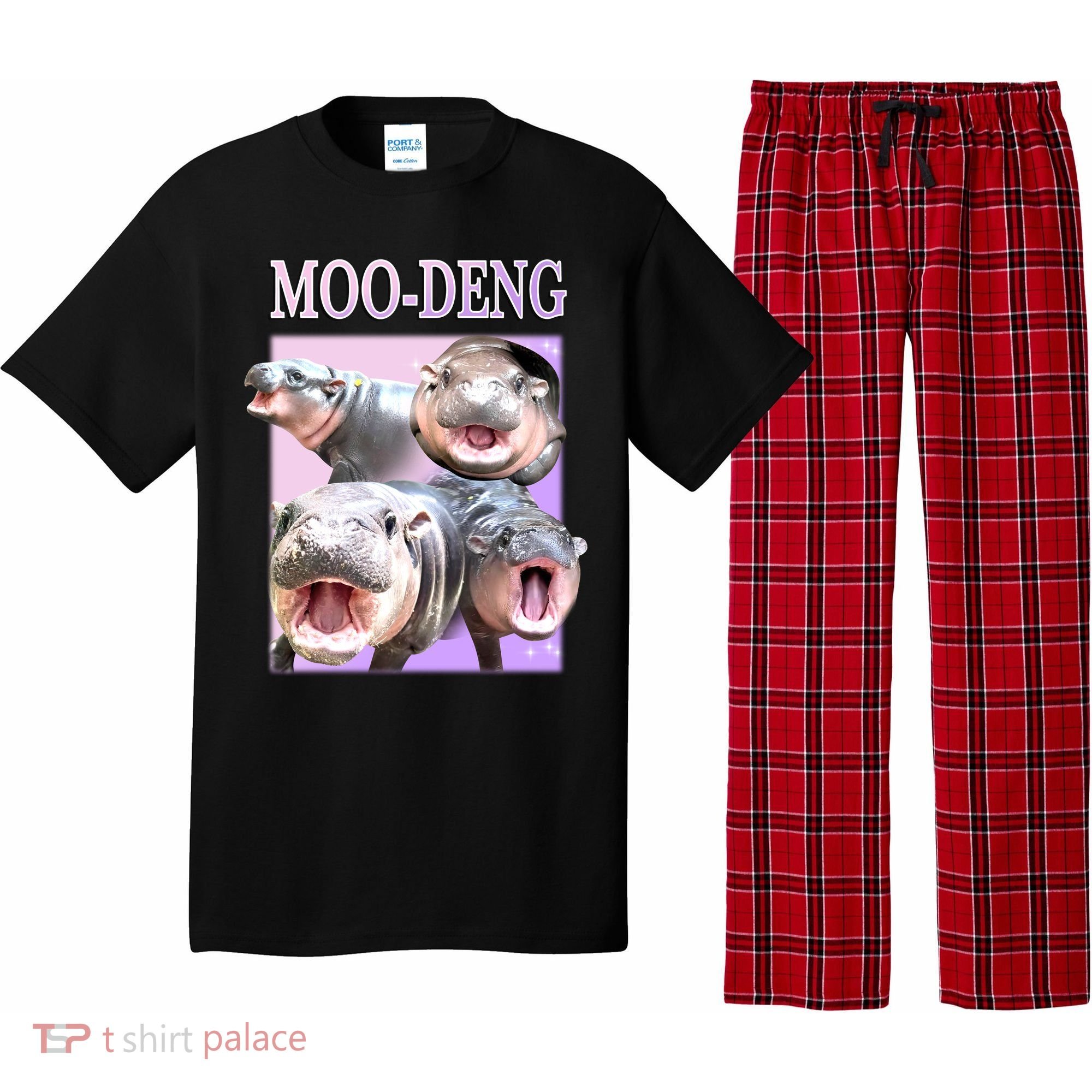 Purple Moo Deng Meme Hippo Funny Pajama Set