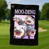 Purple Moo Deng Meme Hippo Funny Golf Towel thumb 1