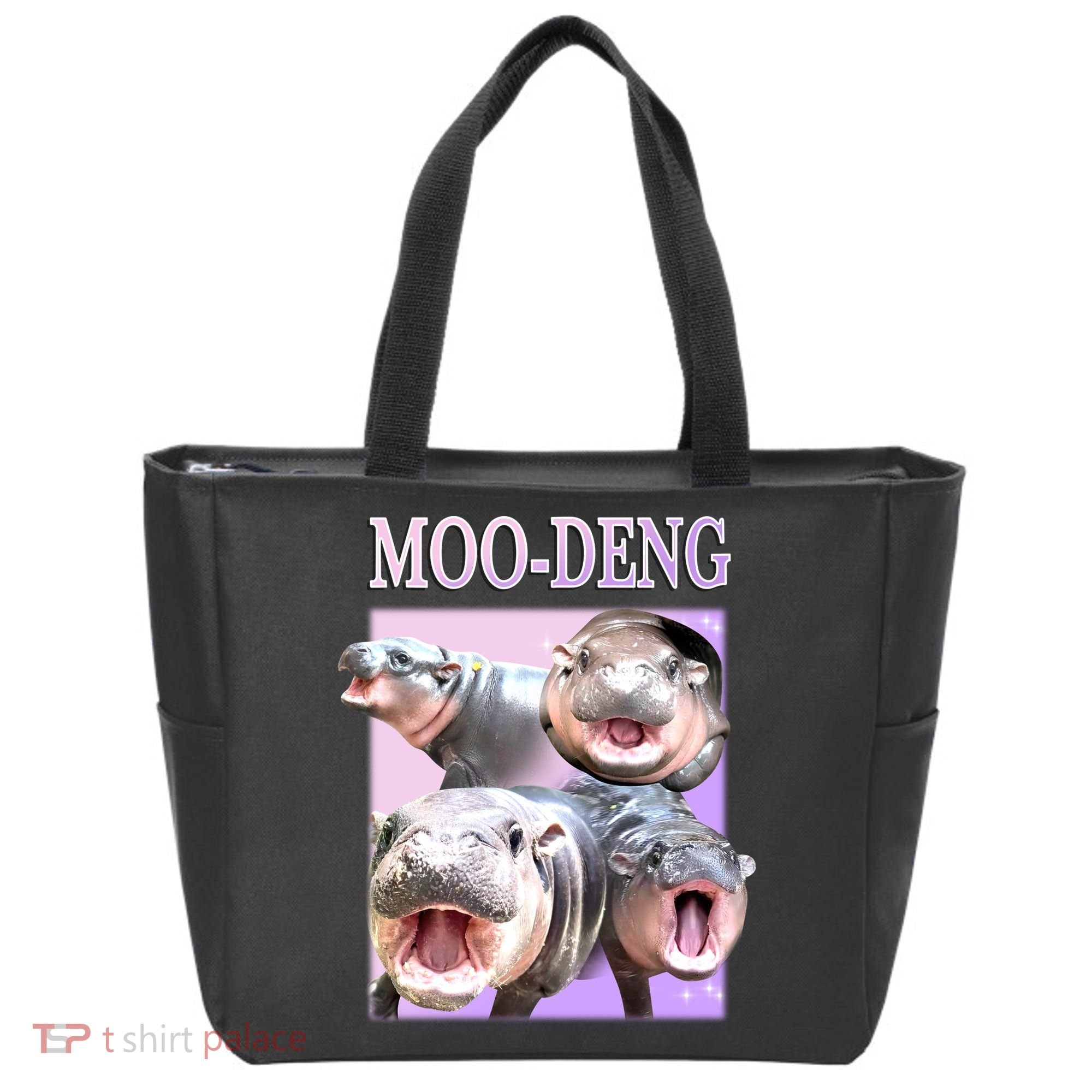Purple Moo Deng Meme Hippo Funny Tote Bag