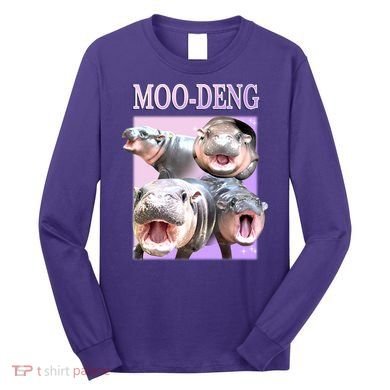 Purple Moo Deng Meme Hippo Funny Long Sleeve Shirt